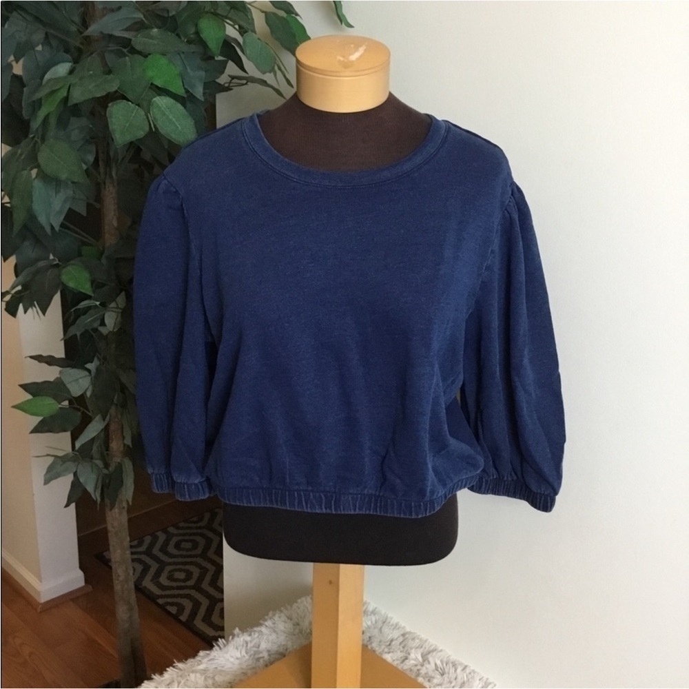 K/lab dark wash great stretch denim look cropped Crewneck top XL